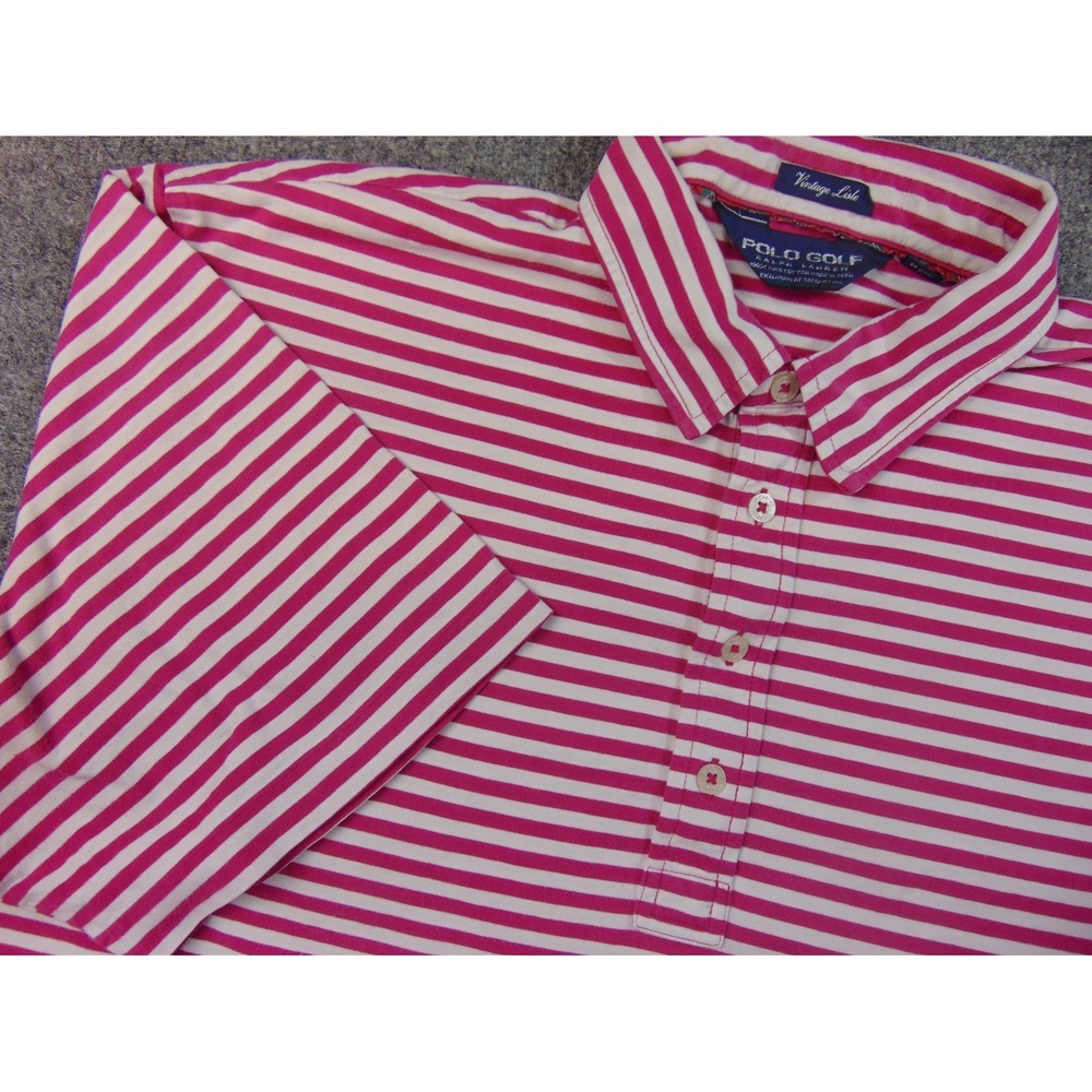 Polo‎ Golf Ralph Lauren Shirt Mens Large Vintage Lisle Pink White Striped Polo